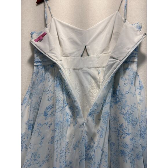 LDT Blue Floral Chiffon Midi Dress Keyhole Cutout Floral Hourglass, Size 4 - Picture 11 of 12